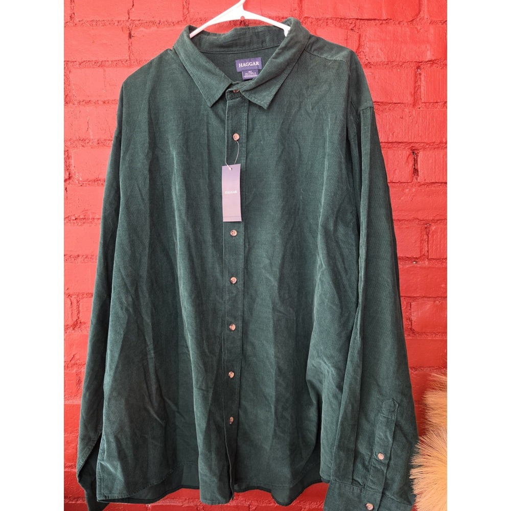 Haggar Men's 3XLT NWT Forest Green Corduroy Button Down Shirt Big Tall $90